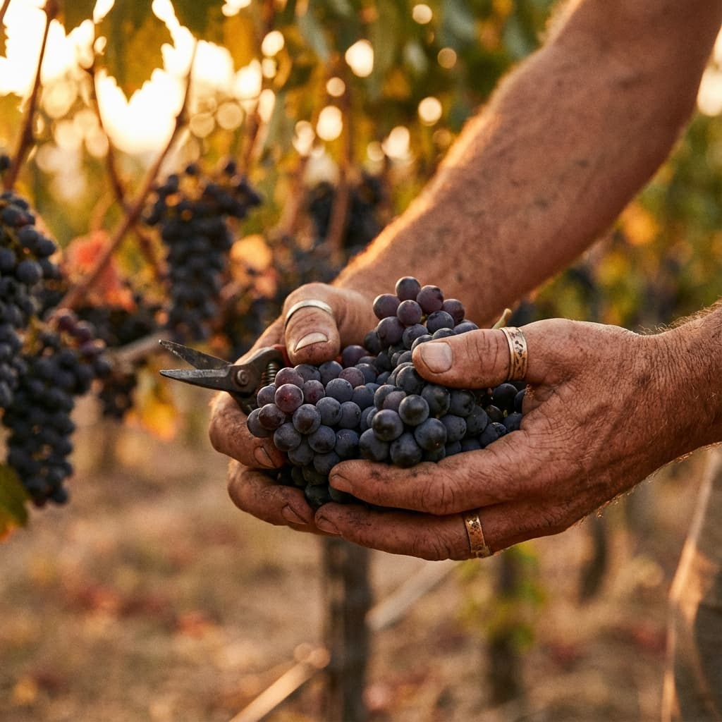 Detalle de manos trabajando en la viña - Familia Bravo